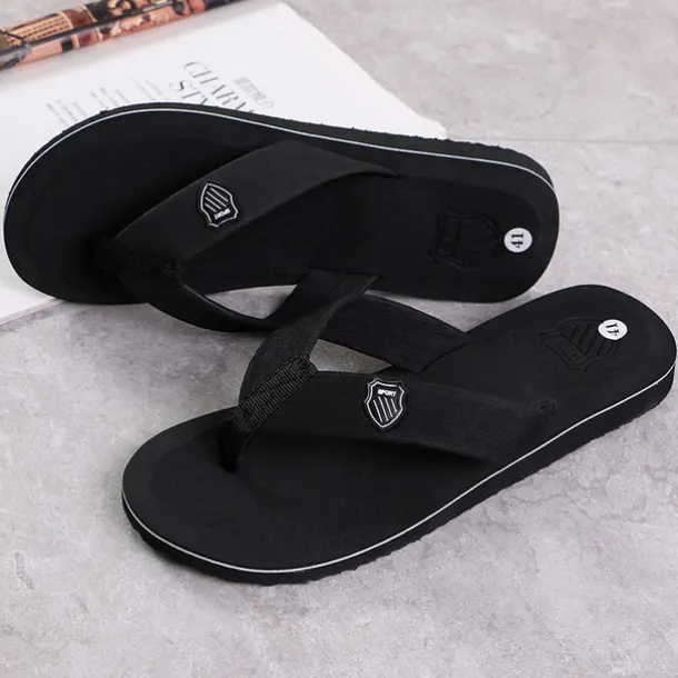 Men's Black Flip-Flop Sandals with Cushioned Sole - Comfortable Casual Beach and Summer Footwear