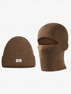 Men's Black Knitted Beanie with Removable Balaclava - Warm and Versatile Winter Hat for Outdoor Activities and Sports