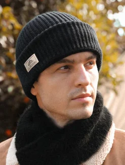 Men's Black Knitted Beanie with Removable Balaclava - Warm and Versatile Winter Hat for Outdoor Activities and Sports