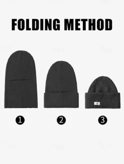 Men's Black Knitted Beanie with Removable Balaclava - Warm and Versatile Winter Hat for Outdoor Activities and Sports