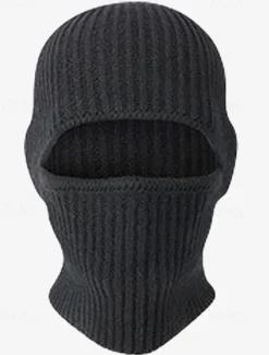 Men's Black Knitted Beanie with Removable Balaclava - Warm and Versatile Winter Hat for Outdoor Activities and Sports