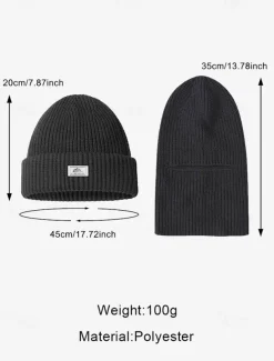Men's Black Knitted Beanie with Removable Balaclava - Warm and Versatile Winter Hat for Outdoor Activities and Sports