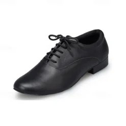 Men's Black Leather Ballroom Dance Shoes – Lace-Up Latin Tango Performance Shoes with Suede Sole for Professionals and Beginners