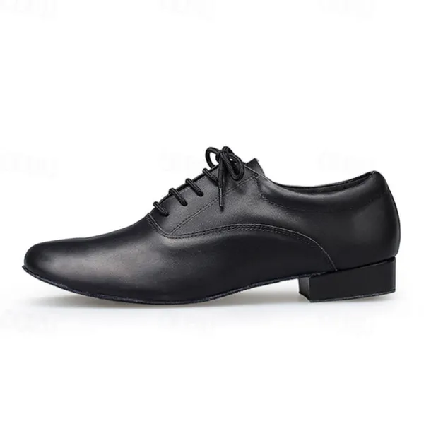 Men's Black Leather Ballroom Dance Shoes – Lace-Up Latin Tango Performance Shoes with Suede Sole for Professionals and Beginners