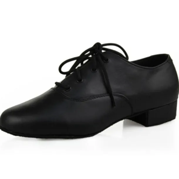 Men's Black Leather Oxford Latin Dance Shoes with Lace-Up Design, Comfortable Ballroom and Jazz Shoes for Performances