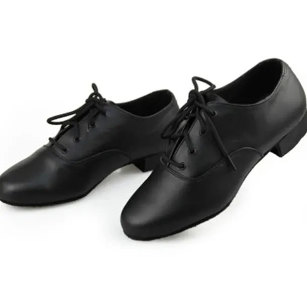 Men's Black Leather Oxford Latin Dance Shoes with Lace-Up Design, Comfortable Ballroom and Jazz Shoes for Performances