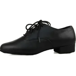 Men's Black Leather Oxford Latin Dance Shoes with Lace-Up Design, Comfortable Ballroom and Jazz Shoes for Performances