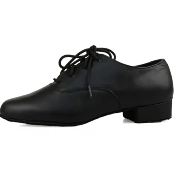 Men's Black Leather Oxford Latin Dance Shoes with Lace-Up Design, Comfortable Ballroom and Jazz Shoes for Performances