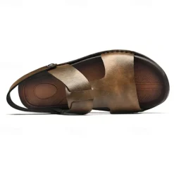 Men's Black Leather Sandals with Adjustable Strap, Stylish Cross-Design for Casual, Outdoor and Summer Wear