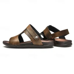 Men's Black Leather Sandals with Adjustable Strap, Stylish Cross-Design for Casual, Outdoor and Summer Wear
