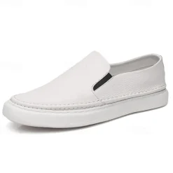 Men's Black Leather Slip-On Sneakers with Cushioned White Sole and Minimalist Design, Casual Loafers for Work, Travel and Everyday Wear