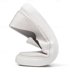 Men's Black Leather Slip-On Sneakers with Cushioned White Sole and Minimalist Design, Casual Loafers for Work, Travel and Everyday Wear