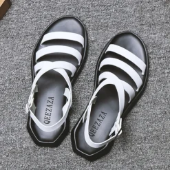 Men's Black Minimalist Faux Leather Sandals - Stylish Cross Strap Design with Buckle Closure for Summer Casual Wear