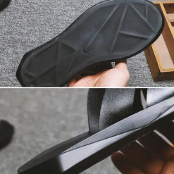 Men's Black Minimalist Faux Leather Sandals - Stylish Cross Strap Design with Buckle Closure for Summer Casual Wear