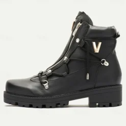 Men's Black Motorcycle Boots with Zipper and Metal Detailing for Urban and Casual Style
