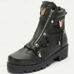 Men's Black Motorcycle Boots with Zipper and Metal Detailing for Urban and Casual Style