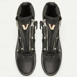 Men's Black Motorcycle Boots with Zipper and Metal Detailing for Urban and Casual Style