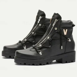 Men's Black Motorcycle Boots with Zipper and Metal Detailing for Urban and Casual Style