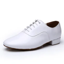 Men's Black Patent Faux Leather Lace-Up Dance Shoes with Soft Suede Sole – Classic Ballroom Shoes for Formal Events and Latin Dance
