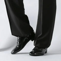 Men's Black Patent Faux Leather Lace-Up Dance Shoes with Soft Suede Sole – Classic Ballroom Shoes for Formal Events and Latin Dance