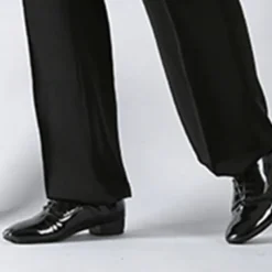 Men's Black Patent Faux Leather Lace-Up Dance Shoes with Soft Suede Sole – Classic Ballroom Shoes for Formal Events and Latin Dance