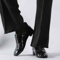 Men's Black Patent Faux Leather Lace-Up Dance Shoes with Soft Suede Sole – Classic Ballroom Shoes for Formal Events and Latin Dance