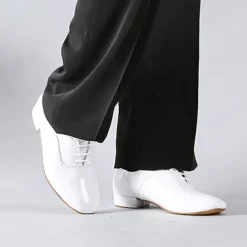 Men's Black Patent Faux Leather Lace-Up Dance Shoes with Soft Suede Sole – Classic Ballroom Shoes for Formal Events and Latin Dance