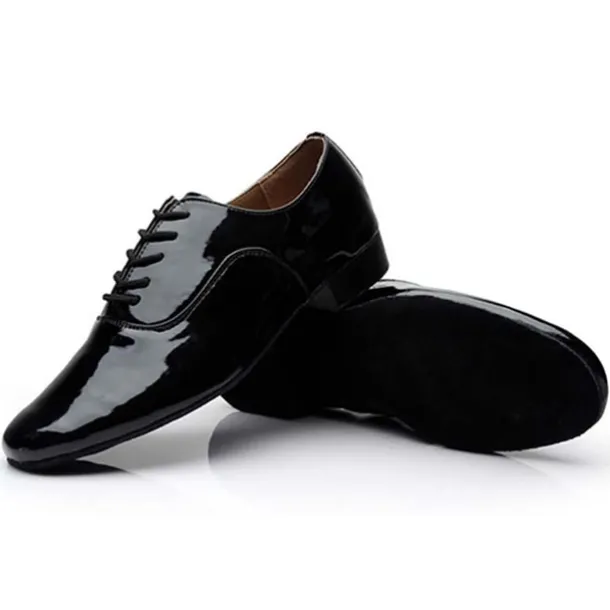 Men's Black Patent Leather Ballroom Dance Shoes – Classic Lace-Up Modern Dance Footwear for Competitions & Performances