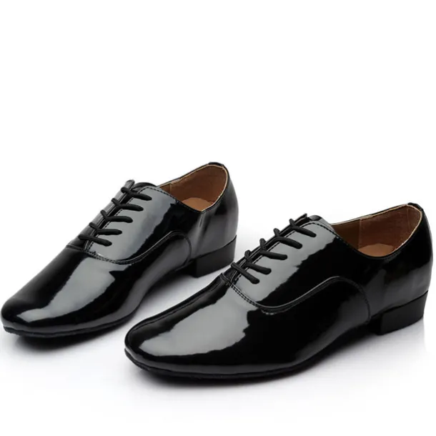 Men's Black Patent Leather Ballroom Dance Shoes – Classic Lace-Up Modern Dance Footwear for Competitions & Performances