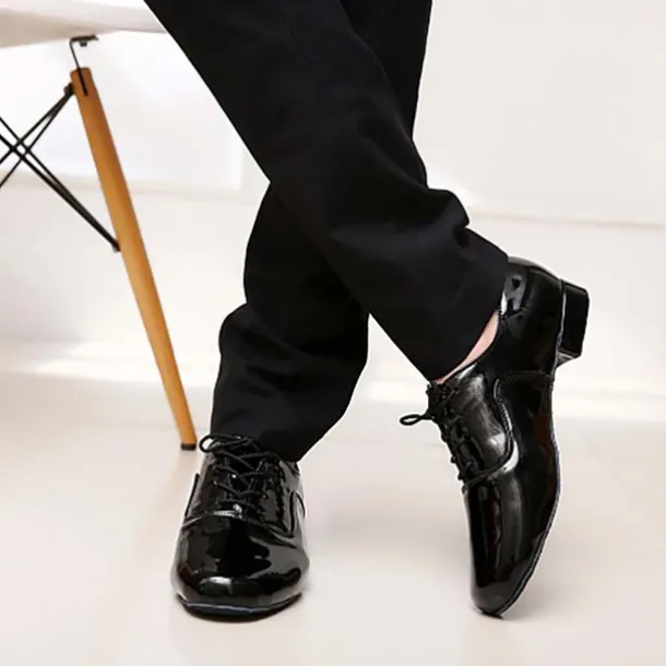 Men's Black Patent Leather Ballroom Dance Shoes – Classic Lace-Up Modern Dance Footwear for Competitions & Performances