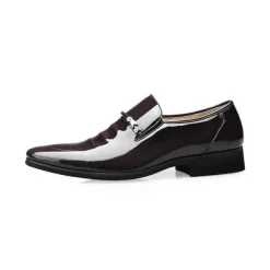 Men's Black Patent Leather Loafers with Metal Decoration for Formal and Casual Wear