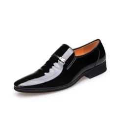Men's Black Patent Leather Loafers with Metal Decoration for Formal and Casual Wear