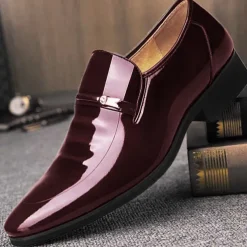 Men's Black Patent Leather Loafers with Metal Decoration for Formal and Casual Wear