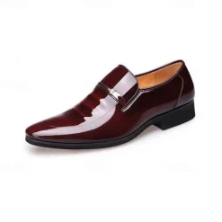 Men's Black Patent Leather Loafers with Metal Decoration for Formal and Casual Wear