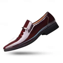 Men's Black Patent Leather Loafers with Metal Decoration for Formal and Casual Wear