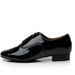 Men's Black Patent Leather Ballroom Dance Shoes - Oxford Style, Lace-Up, Comfortable Sole for Latin and Tango