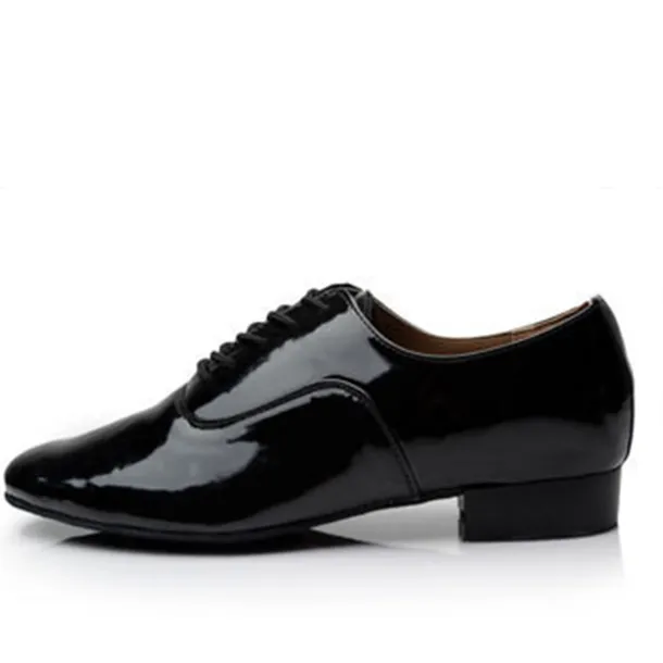 Men's Black Patent Leather Ballroom Dance Shoes - Oxford Style, Lace-Up, Comfortable Sole for Latin and Tango