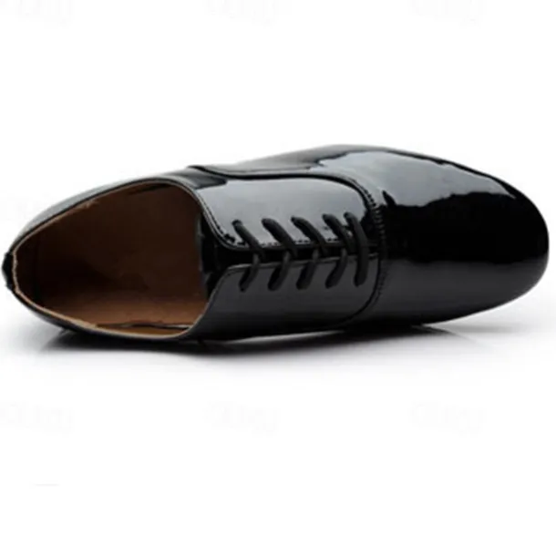 Men's Black Patent Leather Ballroom Dance Shoes - Oxford Style, Lace-Up, Comfortable Sole for Latin and Tango