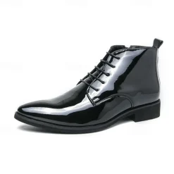 Men's Black Patent Leather Dress Boots – Stylish Lace-Up, Formal and Casual Wear, Perfect for Events and Work