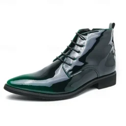 Men's Black Patent Leather Dress Boots – Stylish Lace-Up, Formal and Casual Wear, Perfect for Events and Work
