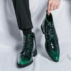 Men's Black Patent Leather Dress Boots – Stylish Lace-Up, Formal and Casual Wear, Perfect for Events and Work