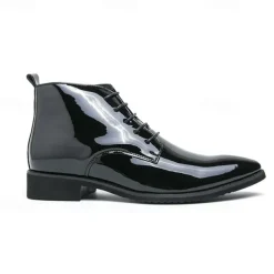 Men's Black Patent Leather Dress Boots – Stylish Lace-Up, Formal and Casual Wear, Perfect for Events and Work