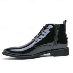 Men's Black Patent Leather Dress Boots – Stylish Lace-Up, Formal and Casual Wear, Perfect for Events and Work