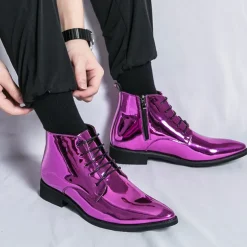 Men's Black Patent Leather Dress Boots – Stylish Lace-Up, Formal and Casual Wear, Perfect for Events and Work