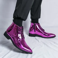 Men's Black Patent Leather Dress Boots – Stylish Lace-Up, Formal and Casual Wear, Perfect for Events and Work