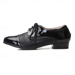 Men's Black Patent Leather Ballroom Dance Shoes – Latin Tango Performance Lace-Up Shoes with Low Heel