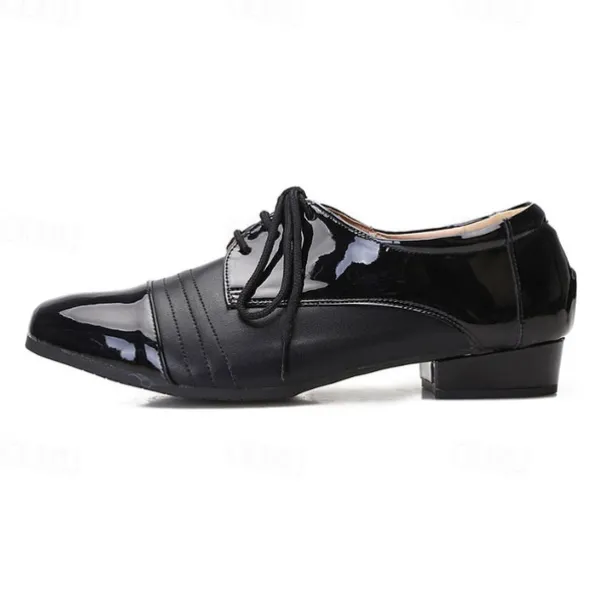 Men's Black Patent Leather Ballroom Dance Shoes – Latin Tango Performance Lace-Up Shoes with Low Heel