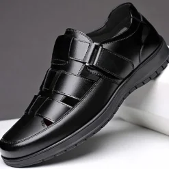 Men's Black Sandals with Multiple Straps and Comfortable Sole for Summer and Casual Wear