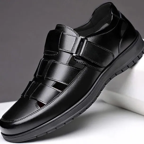 Men's Black Sandals with Multiple Straps and Comfortable Sole for Summer and Casual Wear