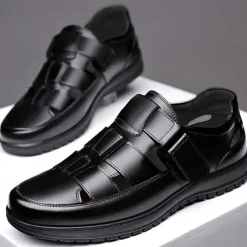 Men's Black Sandals with Multiple Straps and Comfortable Sole for Summer and Casual Wear